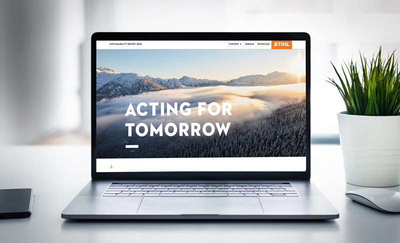 STIHLサステナビリティレポート2024は、エコシステム、サーキュラリティ、ケアの重点分野における昨年の施策と進捗状況を紹介しています。イメージSTIHL。